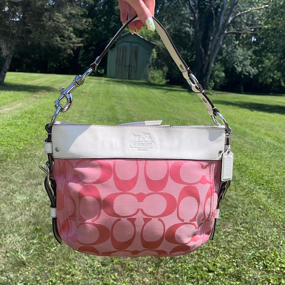 Coach Pink Zoe Hobo Shoulder Bag Y2K White Leather F12674 Silver Hardware